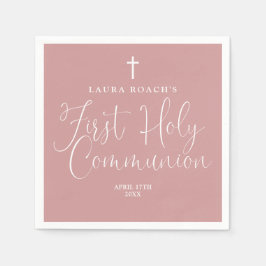 Elegant Dusty Ro Rosa First Heliga Communion Pappersservett