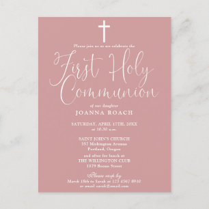 Elegant Dusty Ro Rosa First Heliga Communion Vykort
