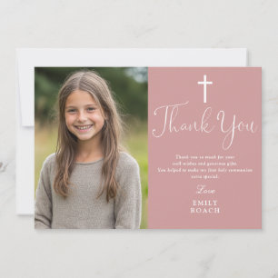 Elegant Dusty Ro Rosa Photo First Heliga Communion Tack Kort