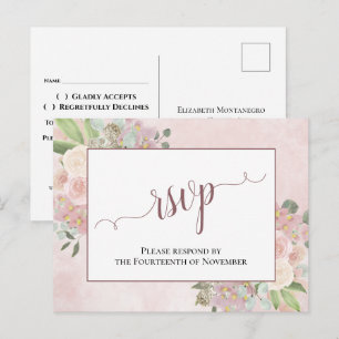 Elegant Dusty Ro Watercolor Blommigt Bröllop OSA Vykort