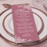 Elegant Dusty Ro & White Frilly Corners Bröllop Meny<br><div class="desc">Den vackra dammiga ro eller den vackra menyn för rosa färgad kommer att lägga lite stil till ditt bröllopsmottagande. Den har en enkel men vacker utformning med elegant, skript och dekorativa vita kurvor och snurrar i hörnen. Det finns utrymme för namn från paret och bröllop, och texten är helt anpassade....</div>