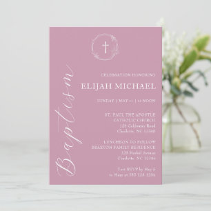 Elegant Dusty Rosa Baptism Inbjudan till andning K