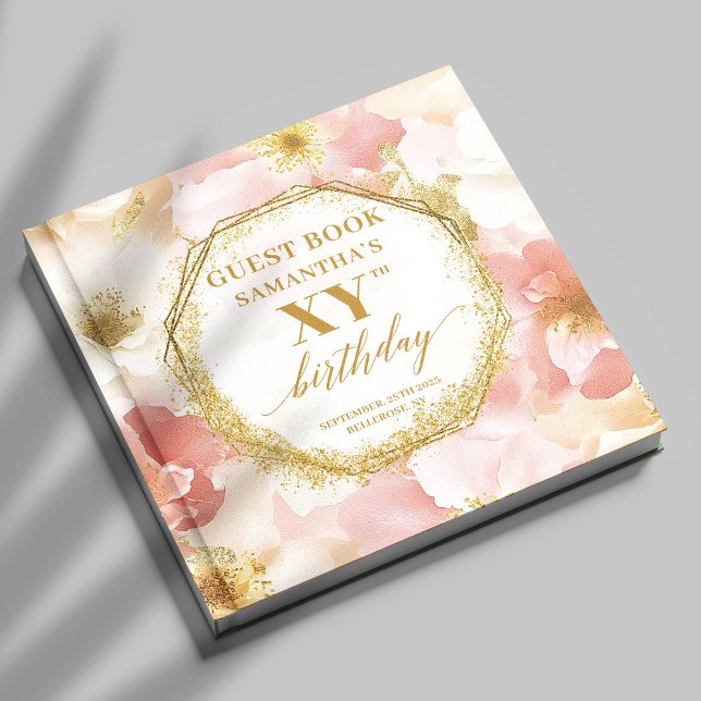 Elegant Dusty Rosa Birthday Guest Bok i Elfenbensk (Elegant Dusty Pink Ivory Gold Birthday Guest Book)