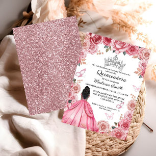 Elegant Dusty Rosa Blommigt Butterfly Quinceanera Inbjudningar