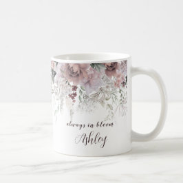 Elegant Dusty Rosa Blommigt First Namn Kaffemugg