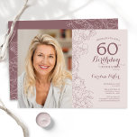 Elegant Dusty Rosa Blommigt Foto 60 födelsedagar Inbjudningar<br><div class="desc">Elegant dammig rosa och förbättra blommigten 60 födelsedagsfest inbjudan med ditt foto på kortets framsida. Minimalistisk modern design med botaniska konturaccenter för teckning och typsnitt för typgrafiska skript. Enkel inbjudan-kortsperfekt för trendig för en snyggt kvinna på dagen firande. Kan anpassas till vilken ålder som helst. Skrivna Zazzle-inbjudningar eller digital utskrivbar...</div>