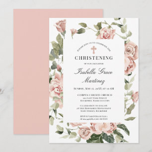 Elegant Dusty Rosa Blommigt Kor Christening Inbjudningar
