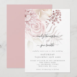 Elegant Dusty Rosa Blommigt Script Bröllop Inbjudningar