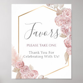 Elegant Dusty Rosa Flowers Guld Wedding Favor Sign Poster