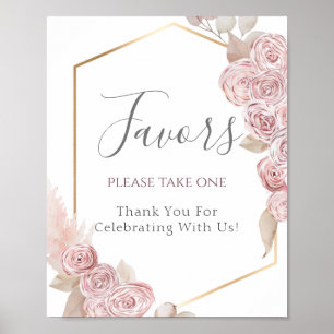 Elegant Dusty Rosa Flowers Guld Wedding Favor Sign Poster