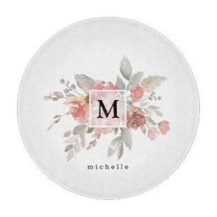 Elegant Dusty Rosa Grått Flower Monogram