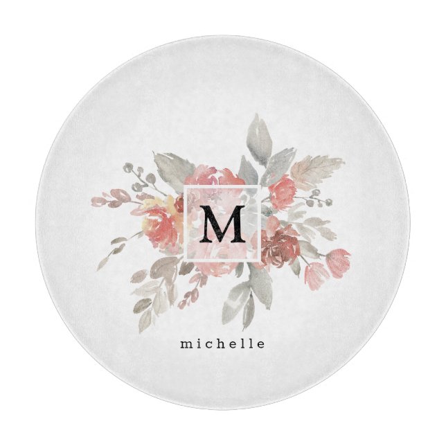 Elegant Dusty Rosa Grått Flower Monogram (Framsidan)