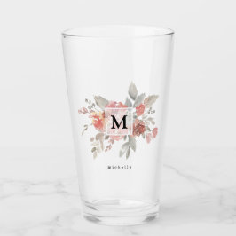 Elegant Dusty Rosa Grått Flower Monogram Glaskopp