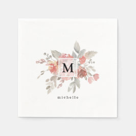 Elegant Dusty Rosa Grått Flower Monogram Pappersservett