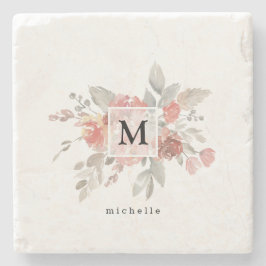 Elegant Dusty Rosa Grått Flower Monogram Stenunderlägg