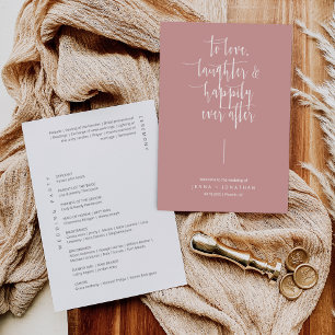 Elegant Dusty Rosa Modern Minimal Script Bröllop Program