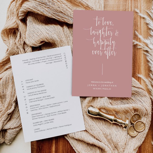 Elegant Dusty Rosa Modern Minimal Script Bröllop Program (Skapare uppladdad)