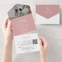 Elegant Dusty Rosa Monogram QR-kod Foto Bröllop