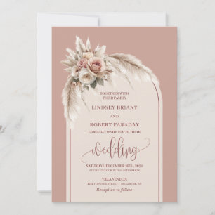 Elegant Dusty Rosa Pampas Blommigt bröllopsinbjuda Inbjudningar