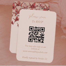 Elegant Dusty Rosa Papper Crane Bröllop Tilläggskort
