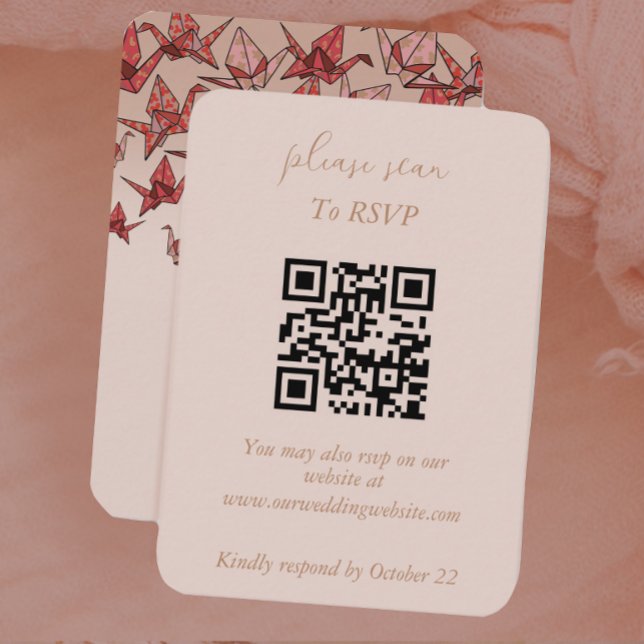 Elegant Dusty Rosa Papper Crane Bröllop Tilläggskort (Skapare uppladdad)