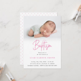 Elegant Dusty Rosa Pastel Script Baptism Photo In Inbjudningar
