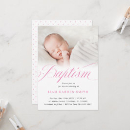 Elegant Dusty Rosa Pastel Script Baptism Photo  Inbjudningar