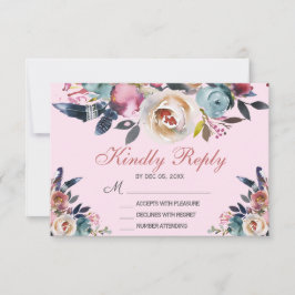 Elegant Dusty Rosa Peach Blue Blommigt Bröllop OSA Kort