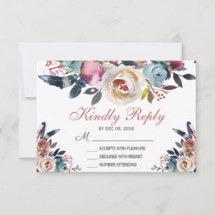 Elegant Dusty Rosa Peach Blue Blommigt Bröllop OSA Kort