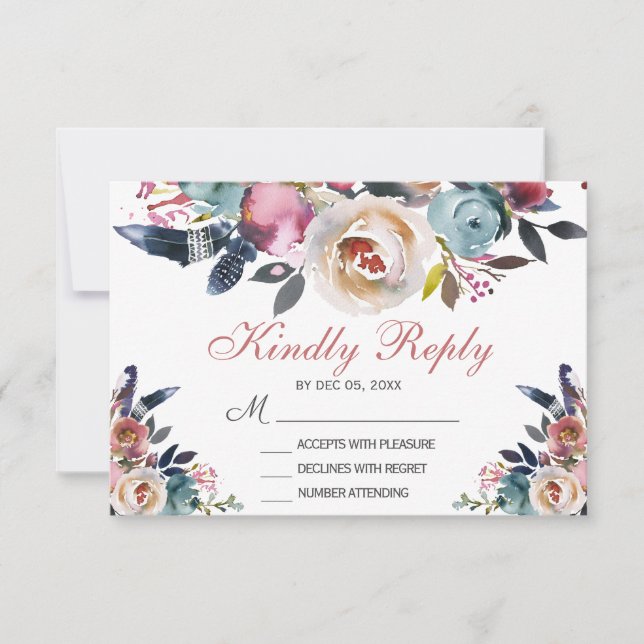 Elegant Dusty Rosa Peach Blue Blommigt Bröllop OSA Kort (Framsida)