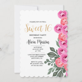 Elegant Dusty Rosa ros Guld Sweet 16 Birthday Inbjudningar