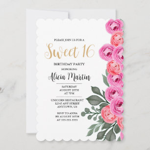Elegant Dusty Rosa ros Guld Sweet 16 Birthday Inbjudningar