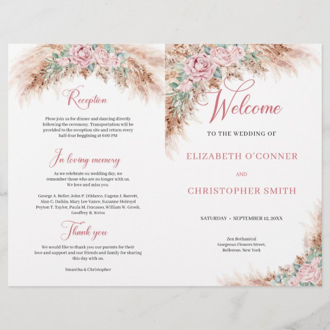 Elegant Dusty Rosa ros Pampas-gräs och grå (Framsida)