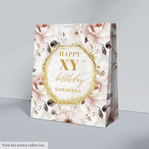 Elegant Dusty Rosa Rustic Guld Birthday Gift Bag