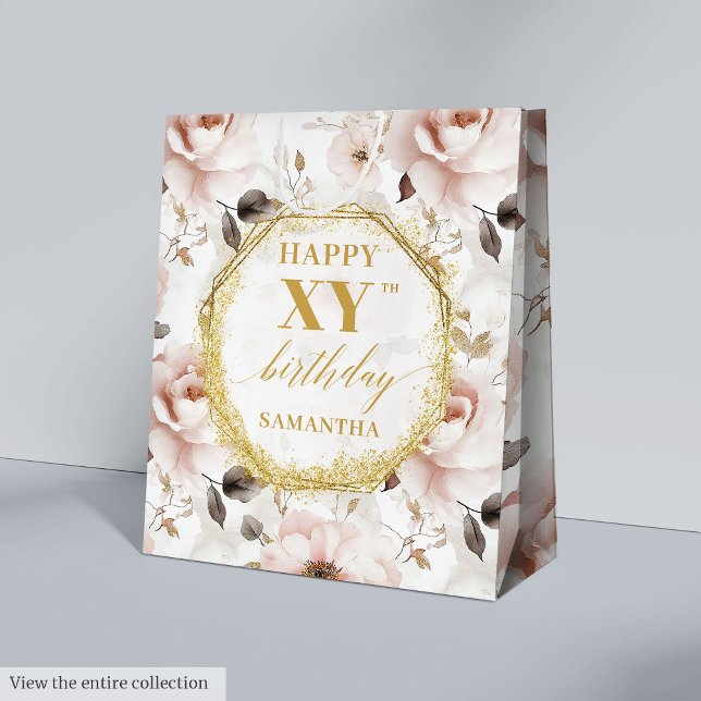 Elegant Dusty Rosa Rustic Guld Birthday Gift Bag (Elegant Dusty Pink Rustic Gold Birthday Gift Bag

)