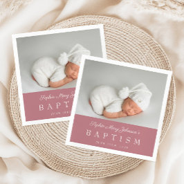 Elegant Dusty Rosa Script Photo Baptism Pappersservett