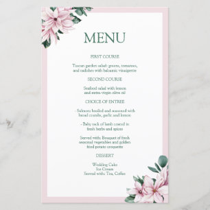 Elegant Dusty Rosa Watercolor Magnolia Menu