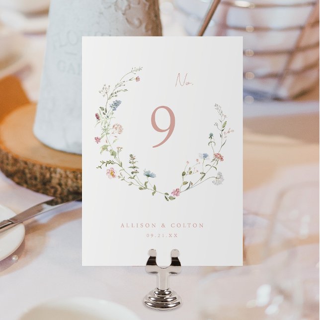 Elegant Dusty Rosa Wildblomma Rustic Boho Bröllop Bordsnummer (Elegant Dusty Pink Wildflower Rustic Boho Wedding Table Number)