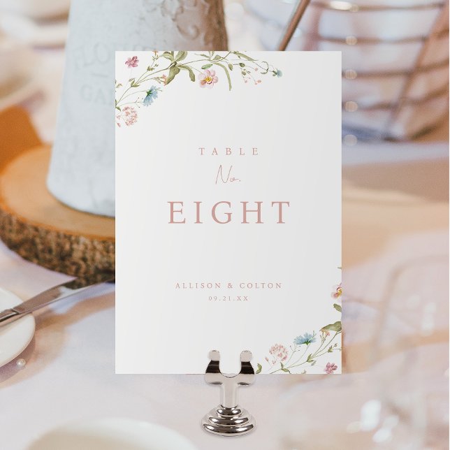 Elegant Dusty Rosa Wildblomma Rustic Boho Bröllop Bordsnummer (Elegant Dusty Pink Wildflower Rustic Boho Wedding Table Number)