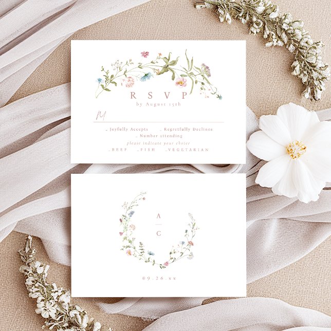 Elegant Dusty Rosa Wildblomma Rustic Boho Bröllop OSA Kort (Elegant Dusty Pink Wildflower Rustic Boho Wedding RSVP Card)