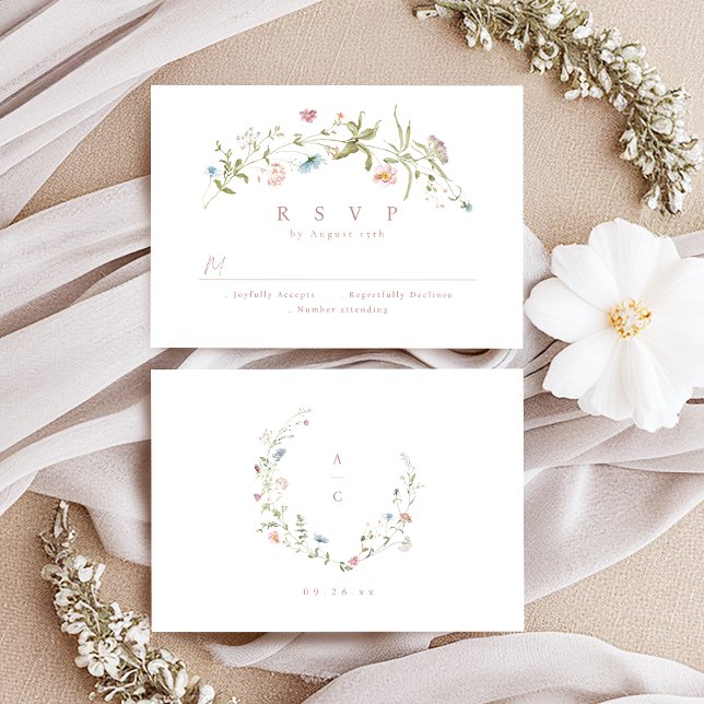 Elegant Dusty Rosa Wildblomma Rustic Boho Bröllop OSA Kort (Elegant Dusty Pink Wildflower Rustic Boho Wedding RSVP Card)