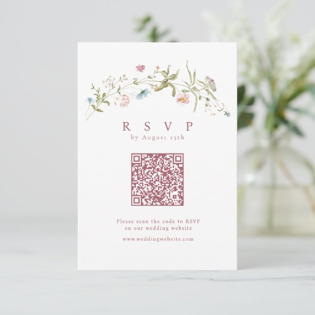 Elegant Dusty Rosa Wildblomma Rustic Boho QR-kod OSA Kort (Stående Fram)