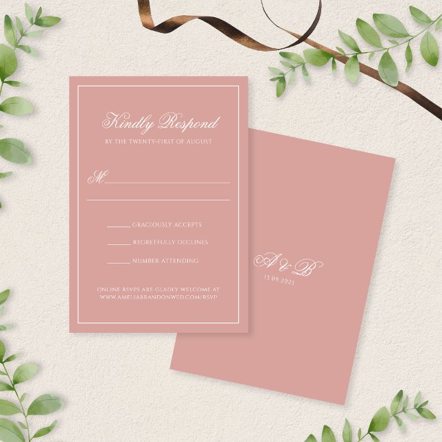 Elegant Dusty Rose Border Monogram Script Wedding OSA Kort (Skapare uppladdad)