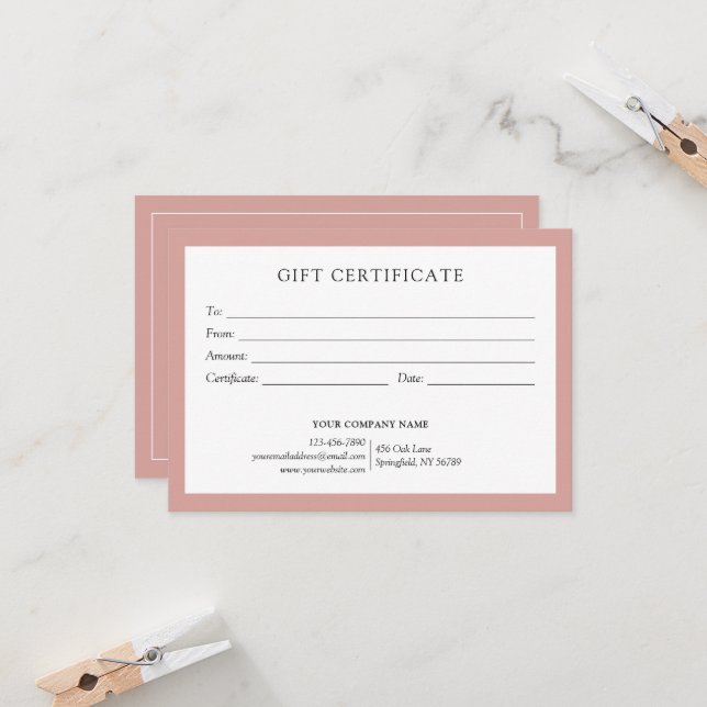 Elegant Dusty Rose Business Gift Certificate Logo (Fram/Back In Situ)