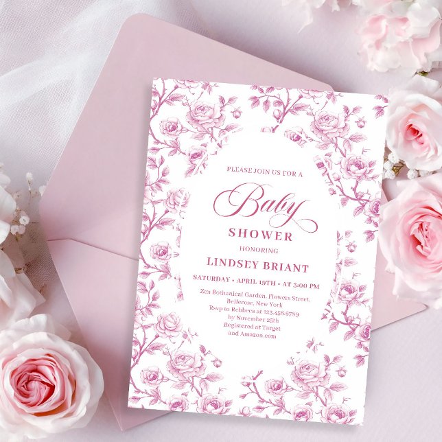 Elegant Dusty Rose Floral Baby Shower Invitation Inbjudningar (Elegant Dusty Rose Floral Baby Shower Invitation)