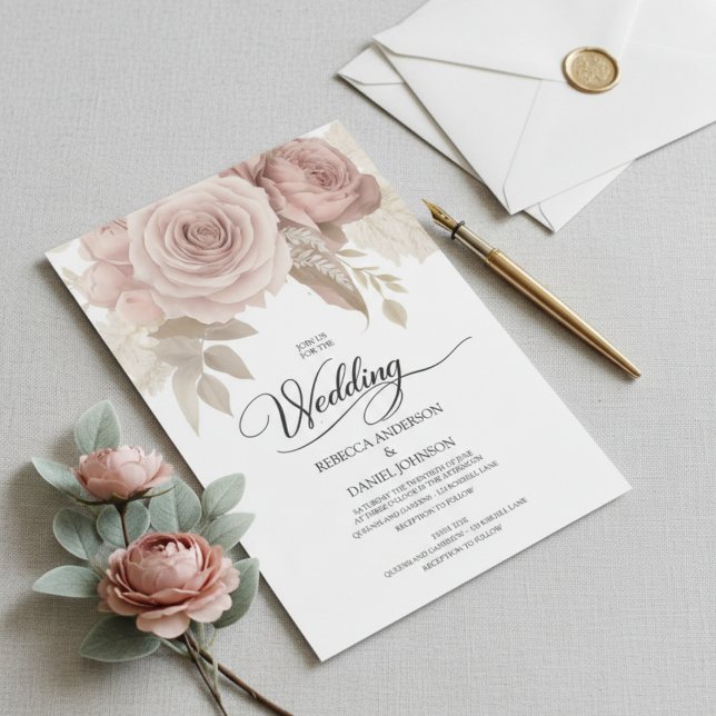 Elegant Dusty Rose Floral Wedding with Greenery Inbjudningar (Skapare uppladdad)