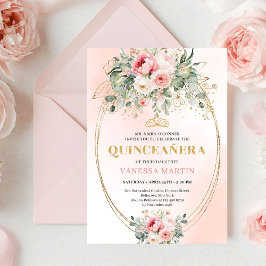 Elegant Dusty Rose Greenery Quinceañera Card Inbjudningar