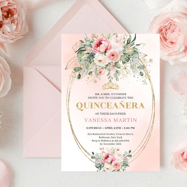 Elegant Dusty Rose Greenery Quinceañera Card Inbjudningar (Elegant Dusty Rose Greenery Quinceañera Card

)