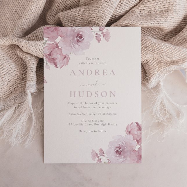  Elegant Dusty Rose Mauve Blush Floral Wedding Inbjudningar (Skapare uppladdad)