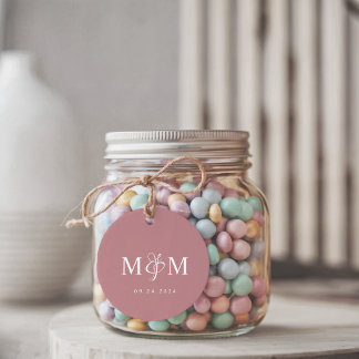 Elegant Dusty Rose Monogram Script Wedding Gåvor Etiketter